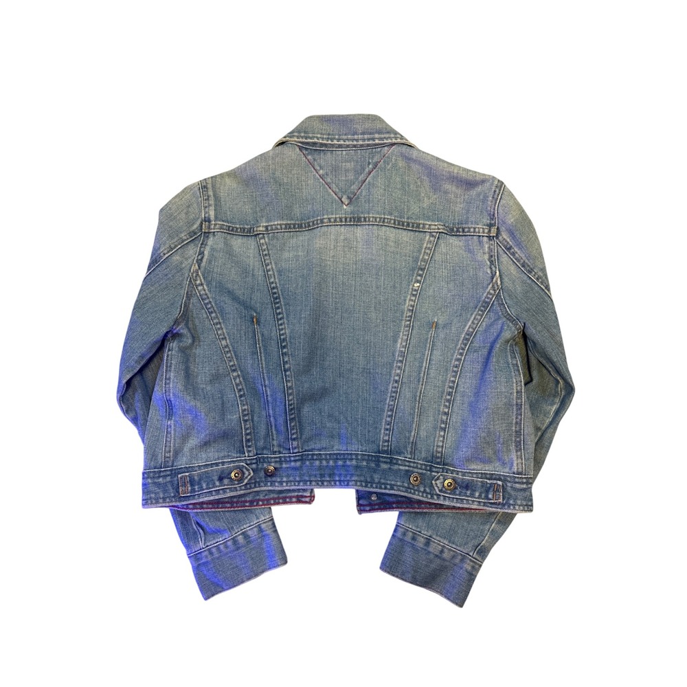 Tommy Hilfiger Womens Denim Trucker Jacket Medium Wash Blue Cropped Size L - Picture 4 of 6